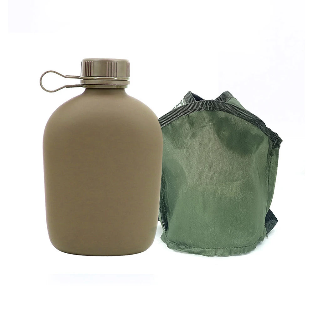 Tactical 1L Outdoor Sports Water Bottle Camping Water Bottle with Pouch Canteen Hiking Survival Drinking Kettle with Bag