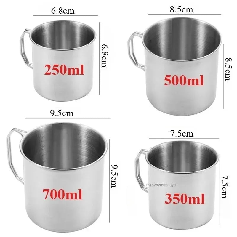 250/350/500/700Ml Stainless Steel Camping Cup Portable Outdoor Water Cup Mug with Foldable Handle Kitchen Drinkware