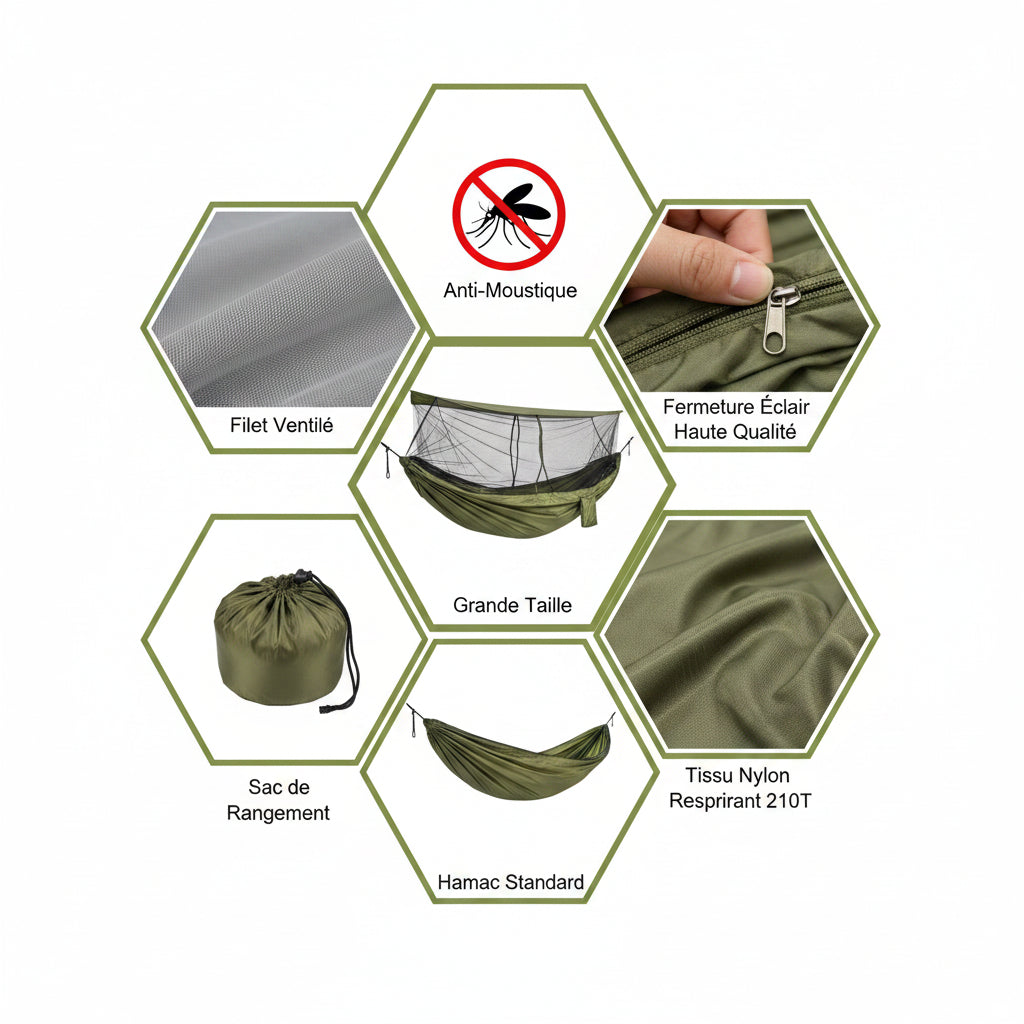 Outdoor Hammock with Integrated Mosquito Net, Camping & Leisure Hanging Bed