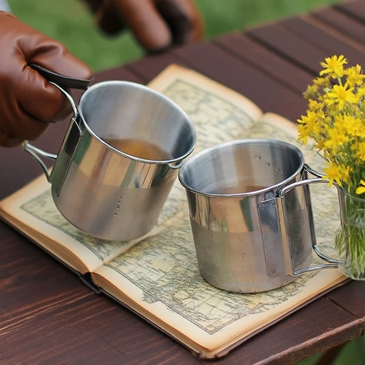 250/350/500/700Ml Stainless Steel Camping Cup Portable Outdoor Water Cup Mug with Foldable Handle Kitchen Drinkware