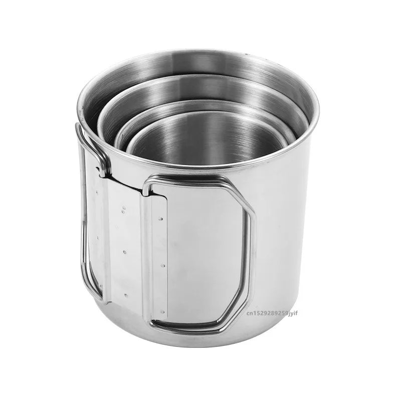 250/350/500/700Ml Stainless Steel Camping Cup Portable Outdoor Water Cup Mug with Foldable Handle Kitchen Drinkware